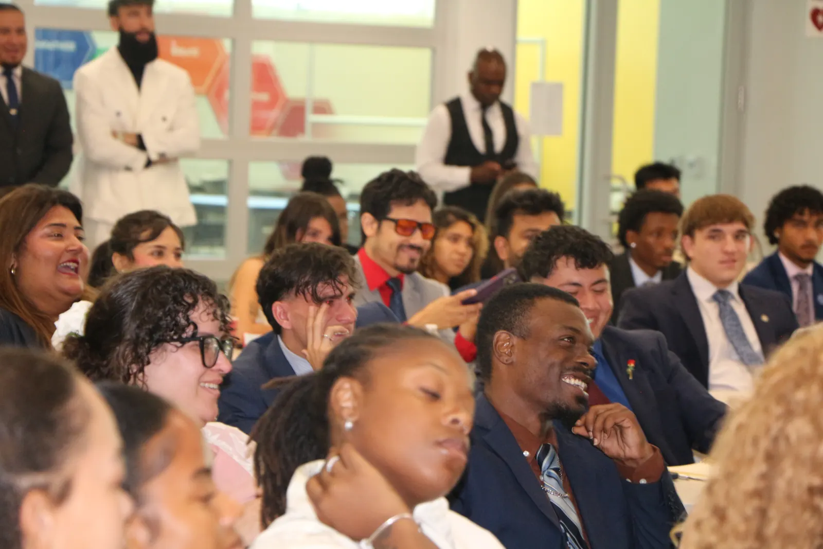 A room of Crescent recruits at a campaign briefing